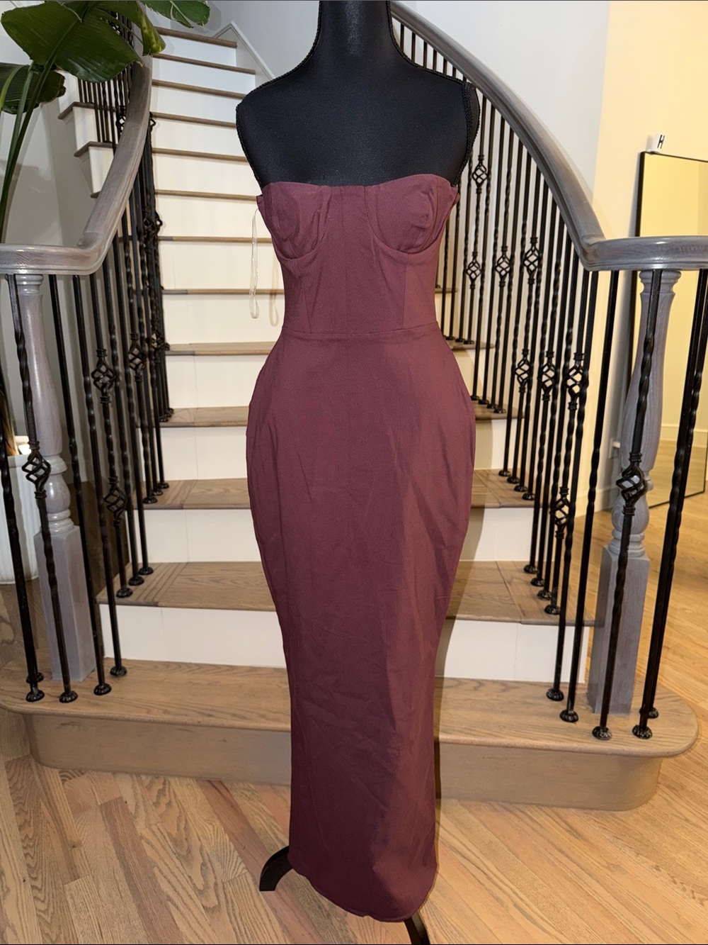 NWT House of CB Strapless Burgundy Bodycon Maxi or Midi Dress (M plus cups)